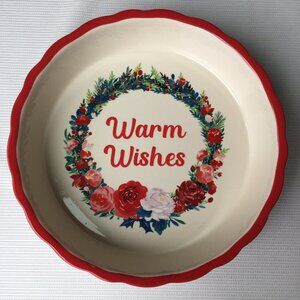 The Pioneer Woman Pie Plate Baking Dish Stoneware Christmas Floral Flower Red